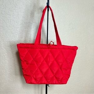 Vera Bradley red quilted tote bag double strap floral interior excellent